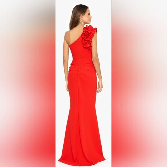 Xscape "Ivy" One Shoulder Ruffle Scuba Crepe Dress NWT Size 10 Red - Picture 2 of 6